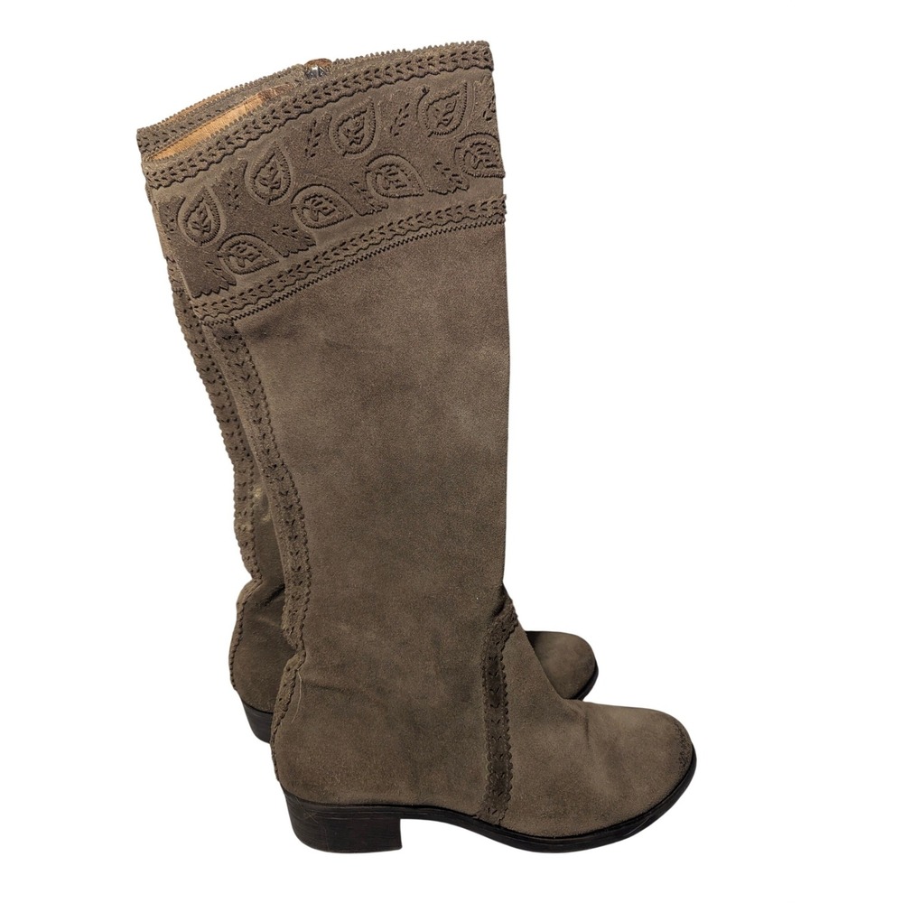 Nurture Tall Suede Boots Women 9.5M Brown Leather‎ Embroidered Paisley Boho Chic